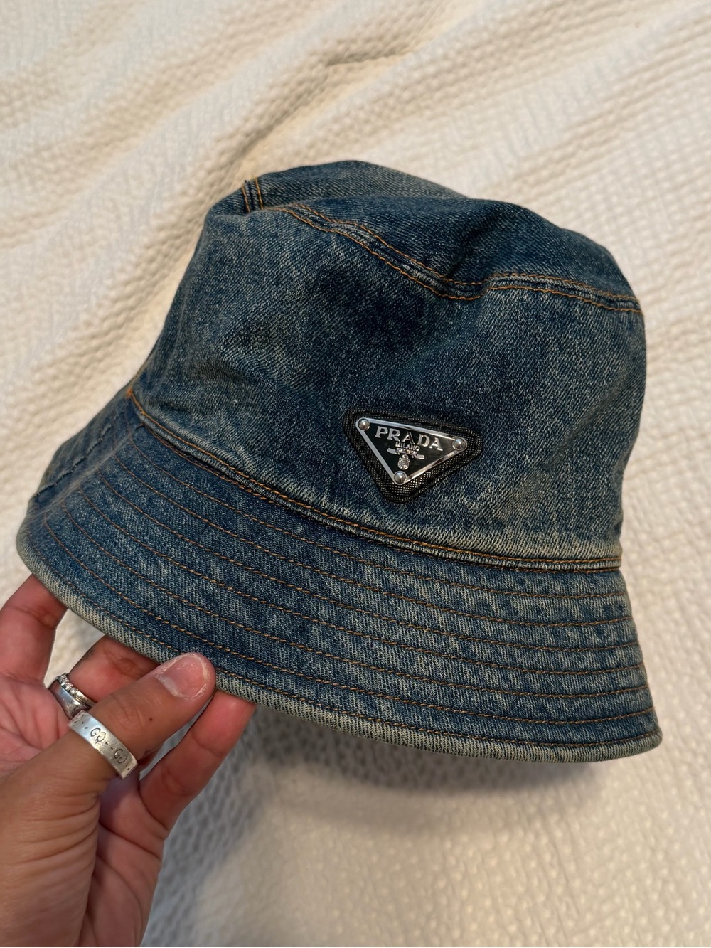 Prada Denim Bucket Hat in Washed Blue - Picture 2 of 4